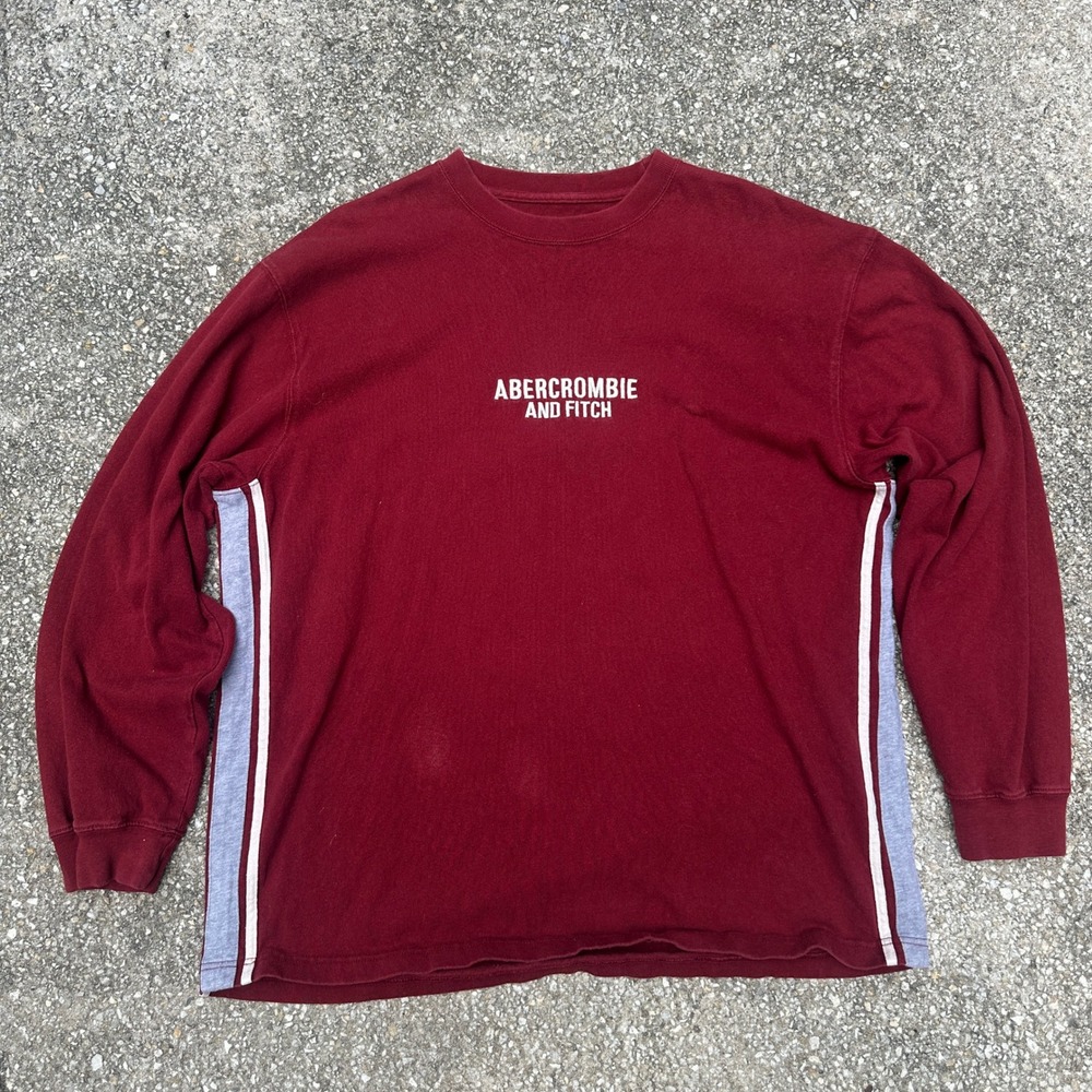 Vtg 90s Abercrombie & Fitch Mens XL Burgundy Red Long Sleeve Stripe Shirt Cotton